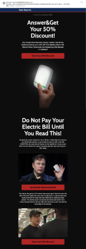 フィッシングメール情報「RE:sada , Hurry up and learn this trick before the power companies get their way and it’s gone. – Elon Musk」