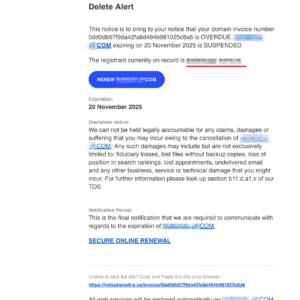 フィッシングメール情報「Termination Reminder: XXXXXXXX.COM]」